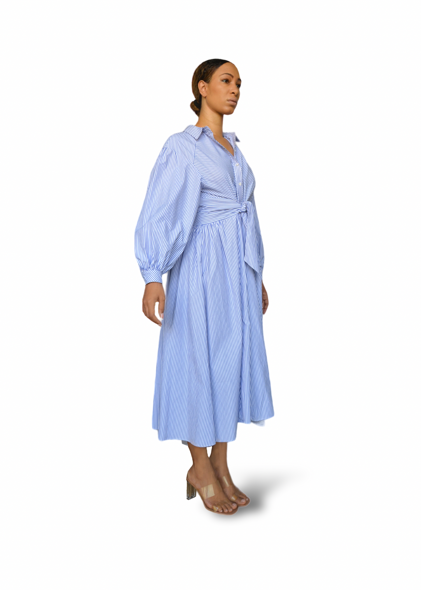 Adèle midi shirt dress white and blue stripes