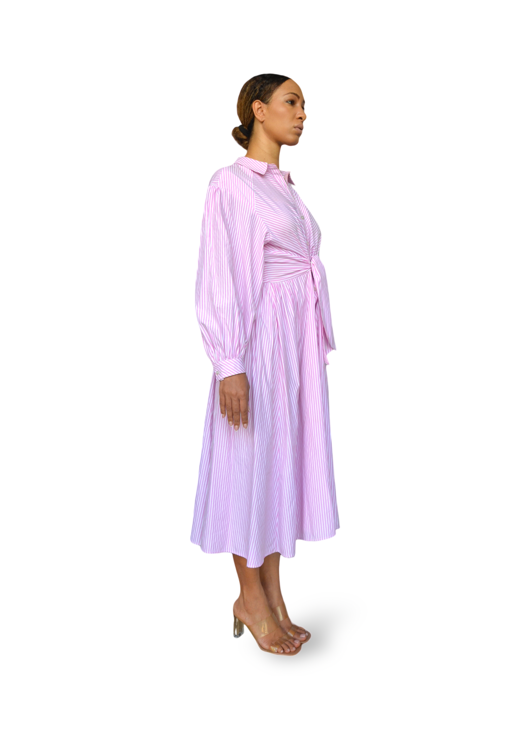 Adèle Afrida Midi Shirt Dress Pink and white stripes
