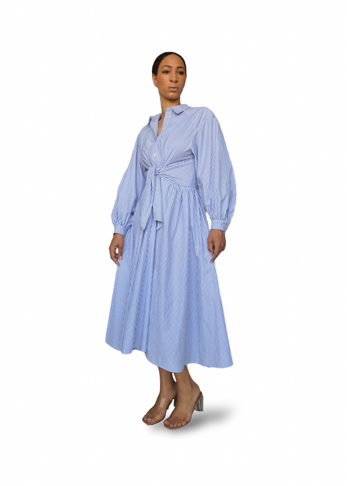 Adèle midi shirt dress white and blue stripes
