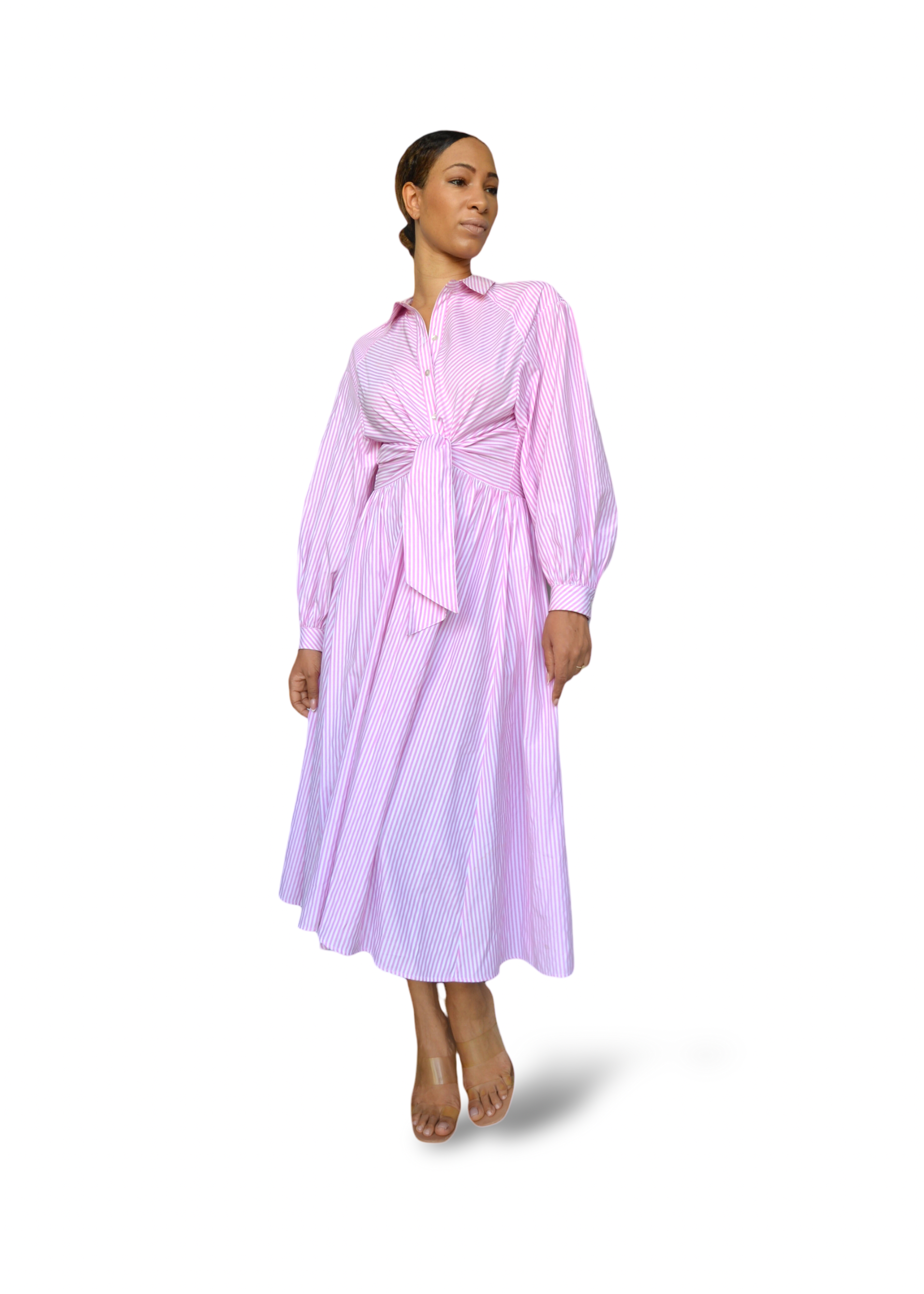 Adèle Afrida Midi Shirt Dress Pink and white stripes
