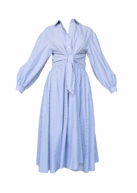 Adèle White And Blue Stripes Midi Shirt Dress