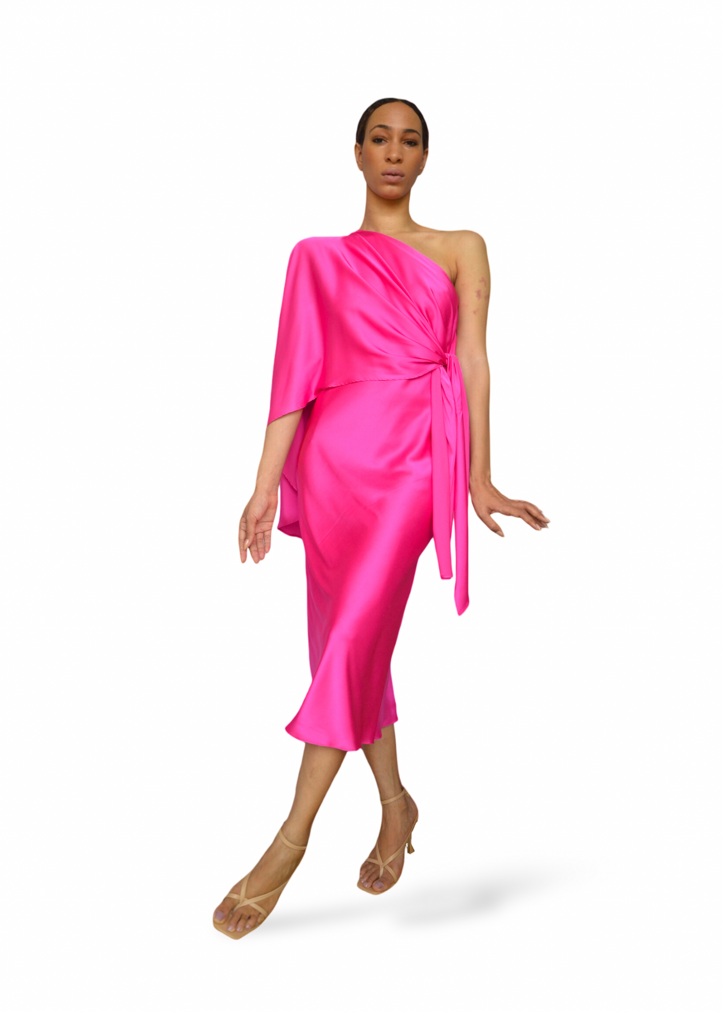 Nuri midi cape dress fuchsia