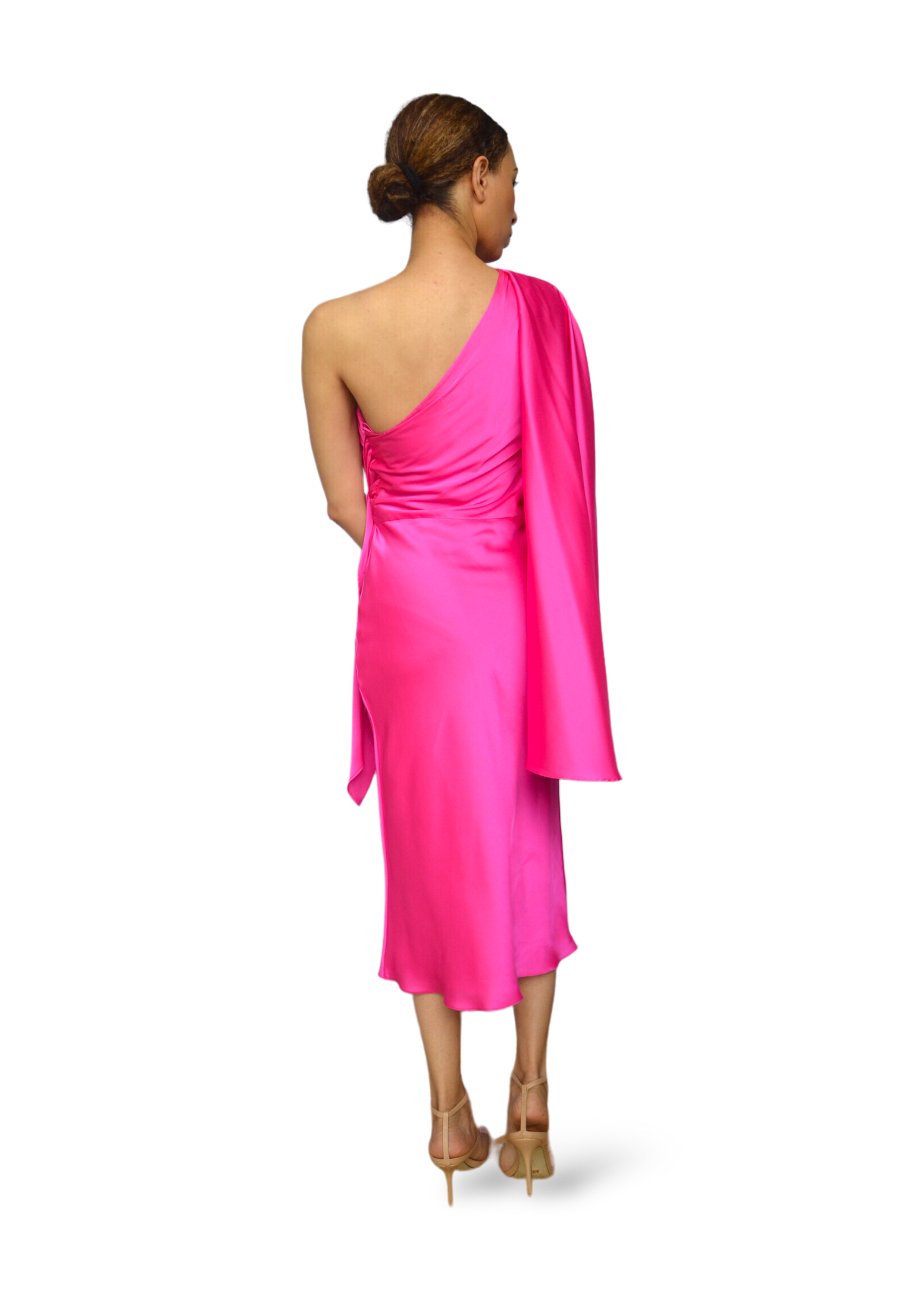 Nuri midi cape dress fuchsia